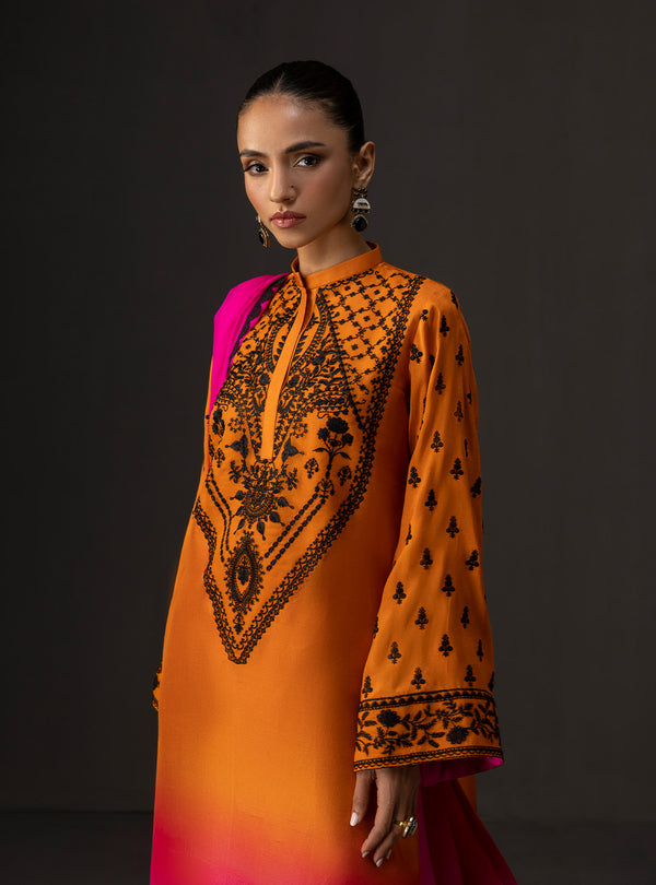 3Piece Unstitched Embroidered and Printed SIlk Suit 228