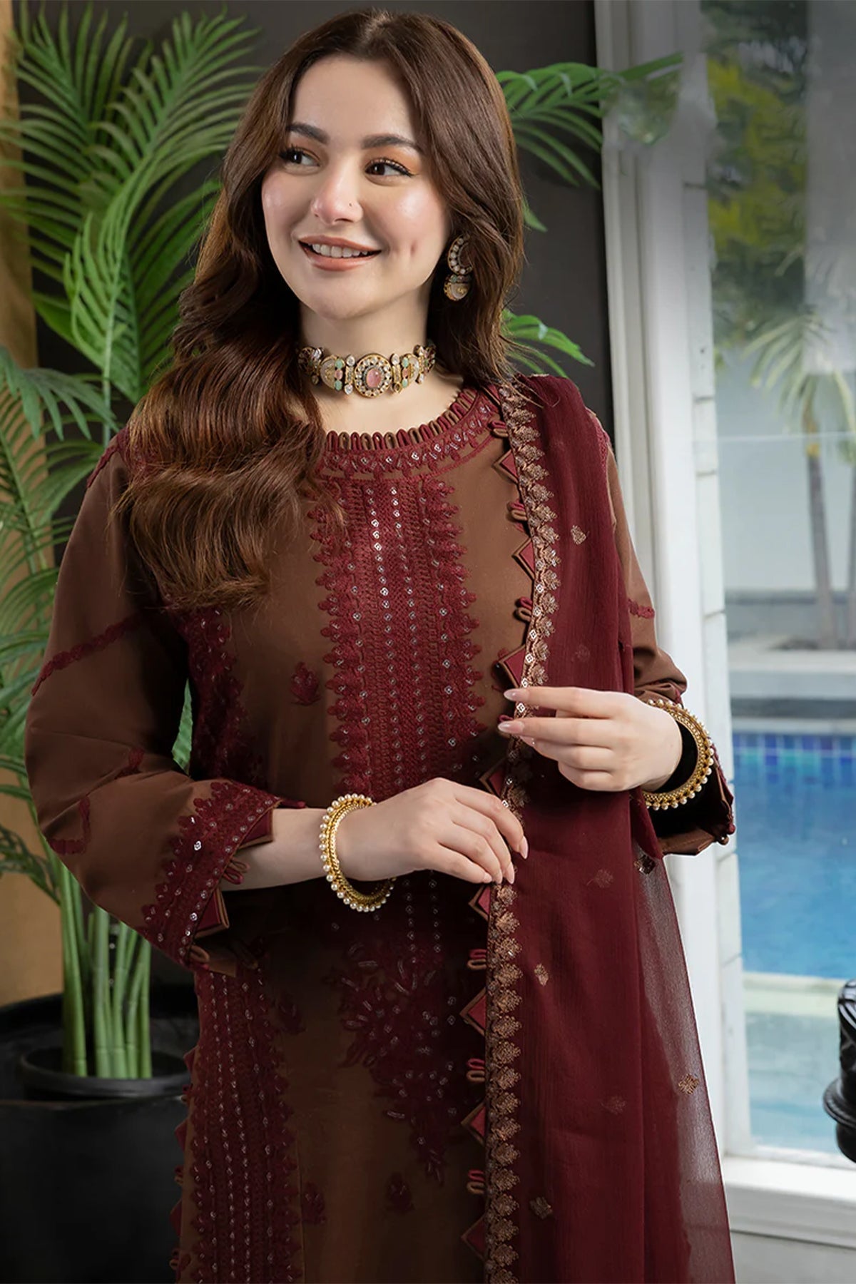 3PC LAWN EMBROIDERED SHIRT WITH CHIFFON EMBROIDERED DUPATTA AND TROUSER - Aj 2556