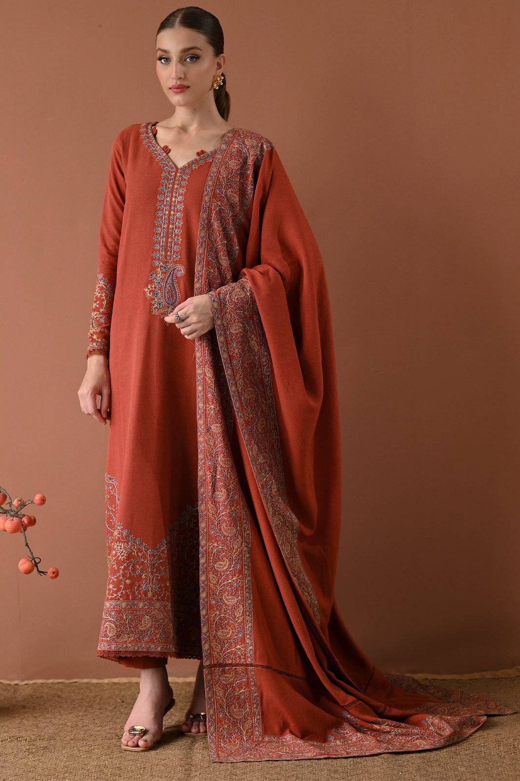 3PC UNSTITCH DHANAK EMBROIDERED SHIRT WITH DHANAK EMBROIDERED SHAWL AND TROUSER- 679