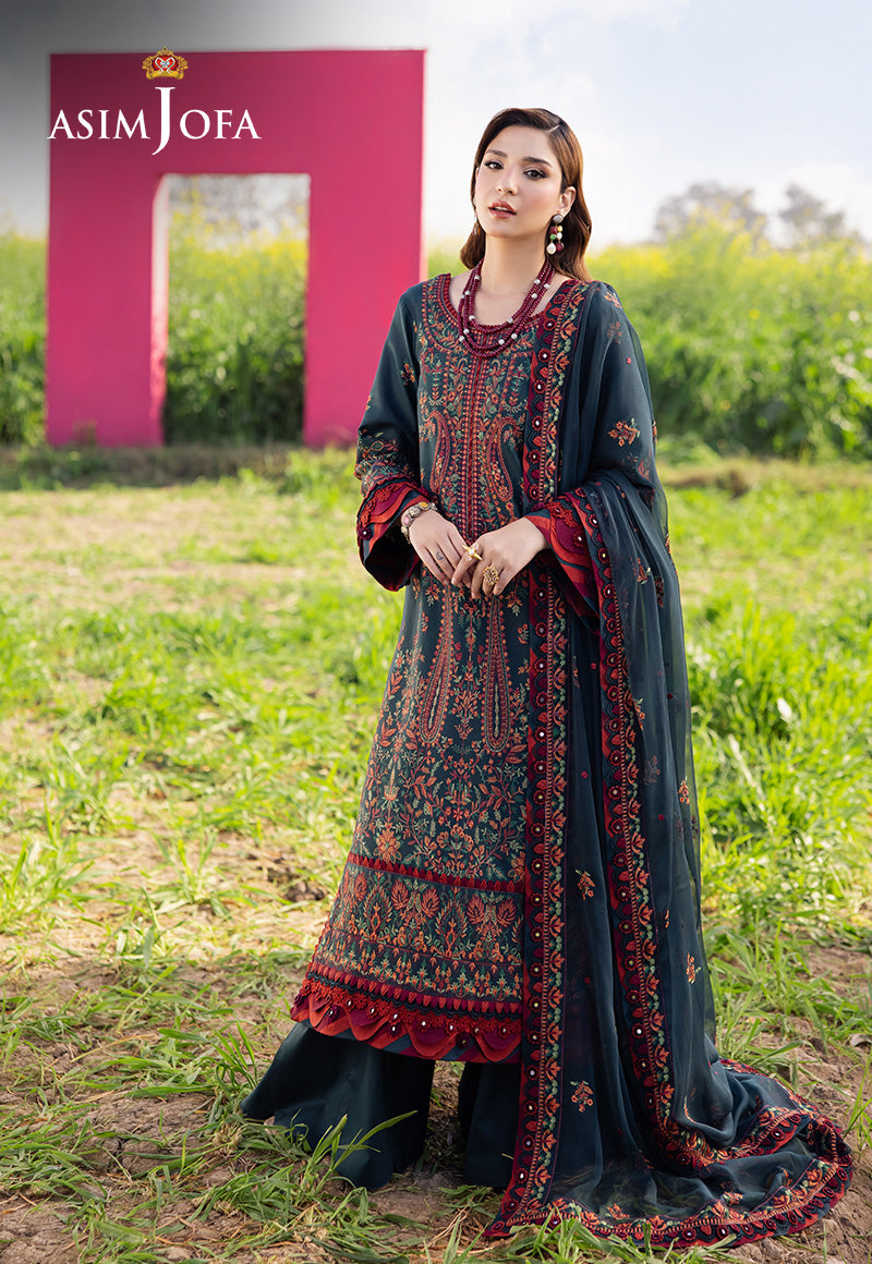 3PC UNSTITCH DHANAK EMBROIDERED SHIRT WITH DHANAK EMBROIDERED SHAWL AND TROUSER - 677