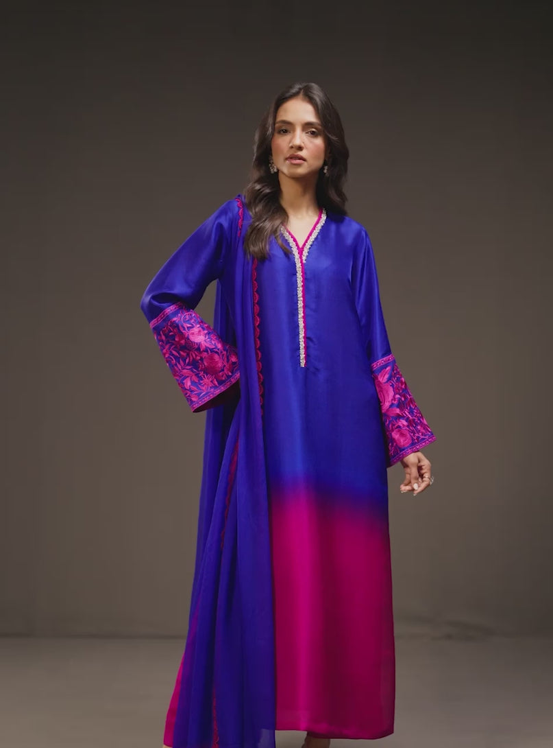 3Piece Unstitched Embroidered and Printed SIlk Suit 230