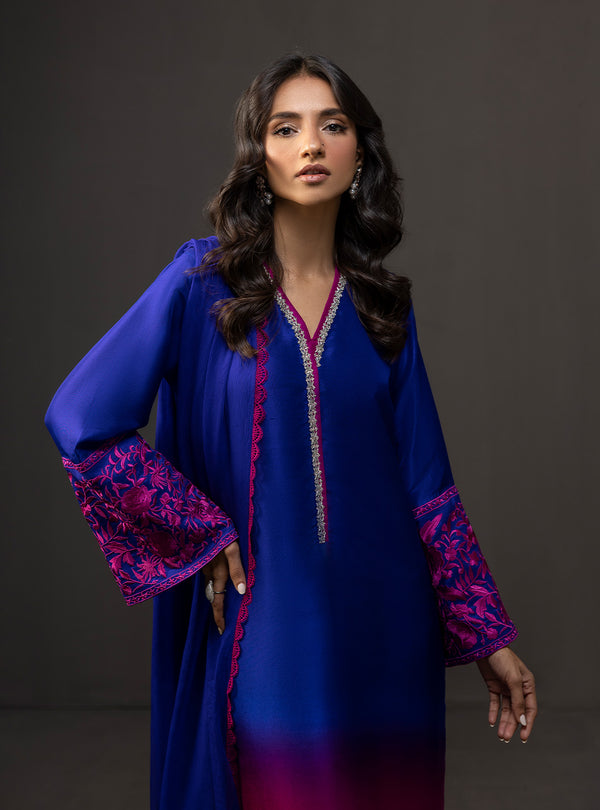 3Piece Unstitched Embroidered and Printed SIlk Suit 230