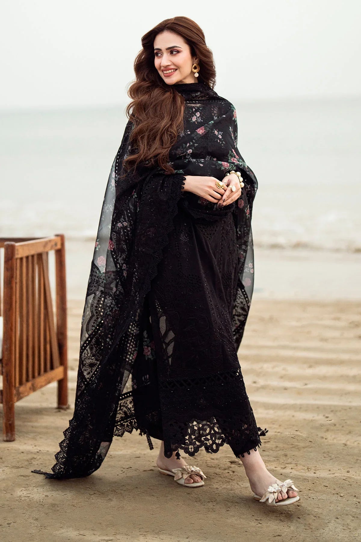 3PC LAWN EMBROIDERED SHIRT WITH COTTON NET PRINTED EMBROIDERED DUPATTA AND TROUSER -520