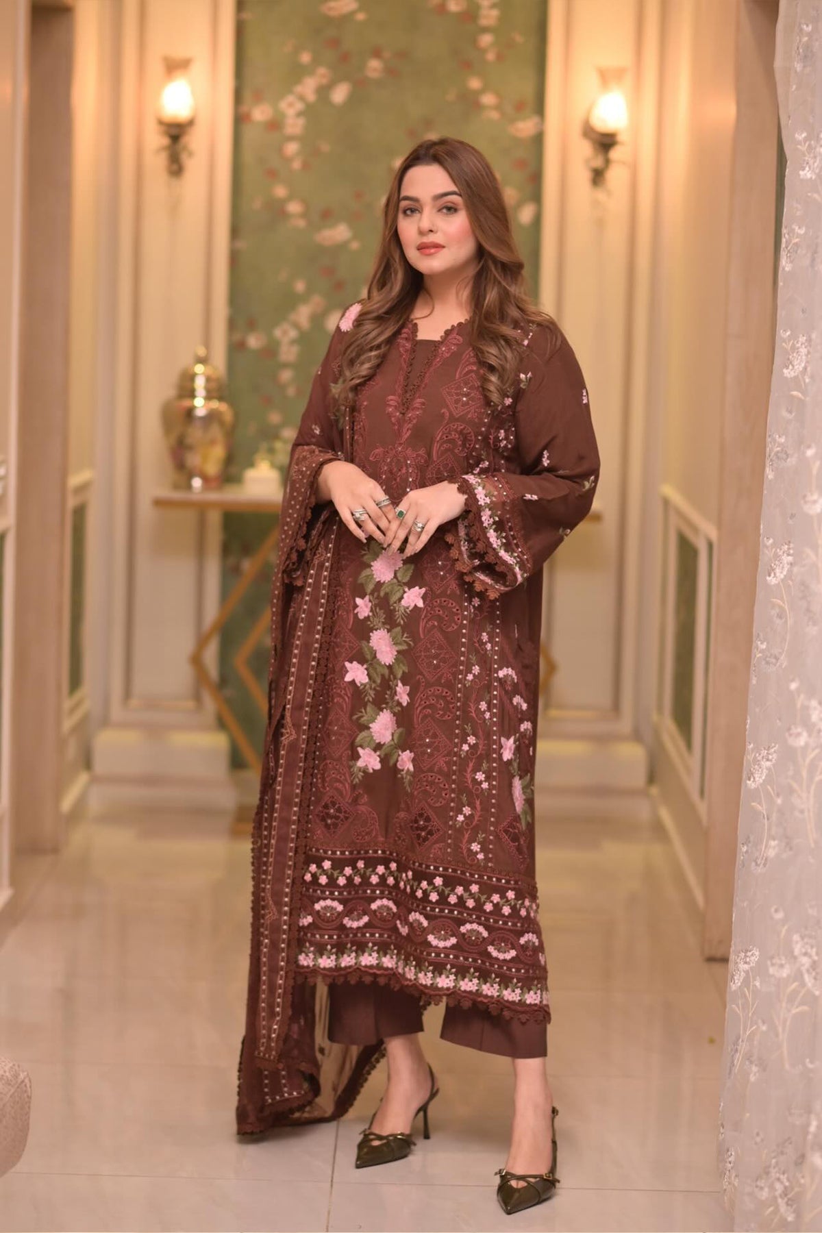 Lawn Unstitched 3Pc  Embroidered Collection with Chiffon Dupatta-704