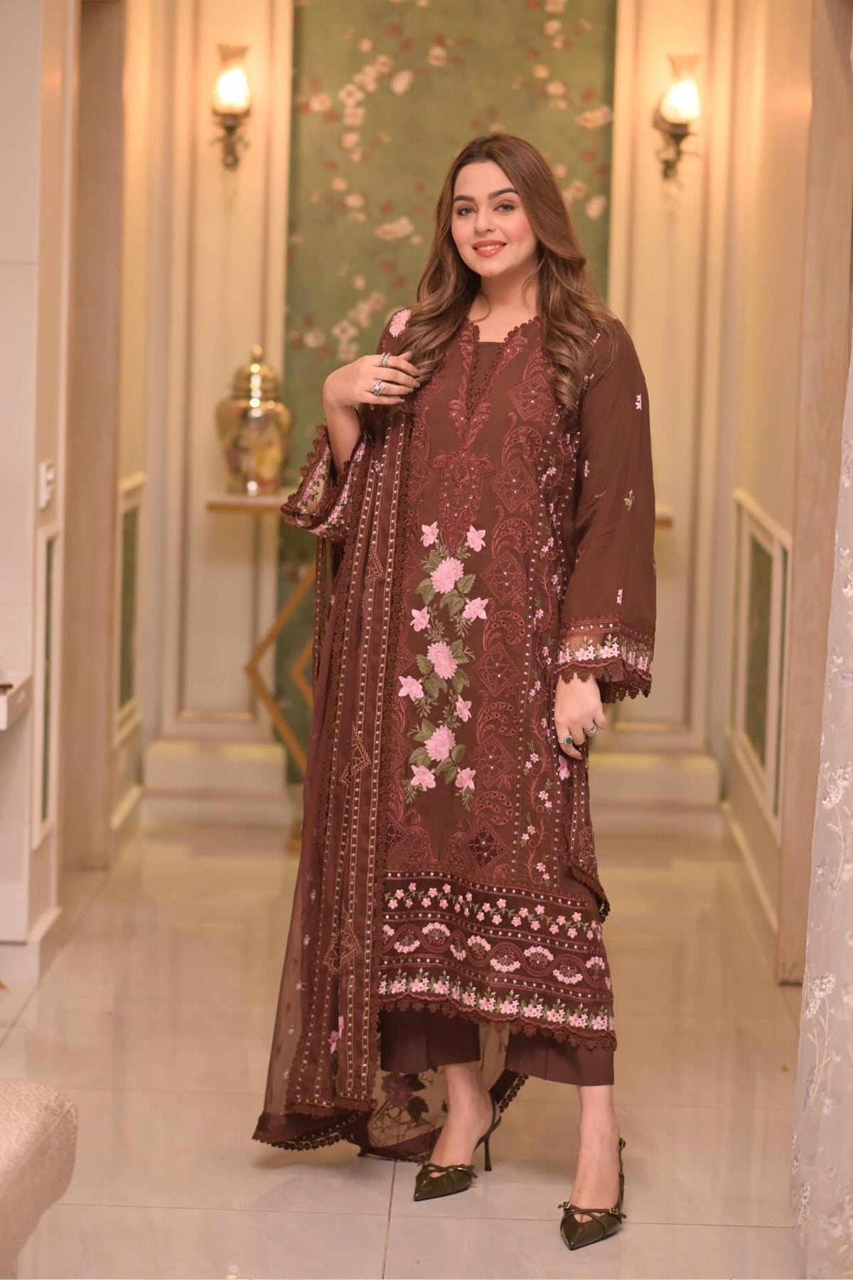 Lawn Unstitched 3Pc  Embroidered Collection with Chiffon Dupatta-704