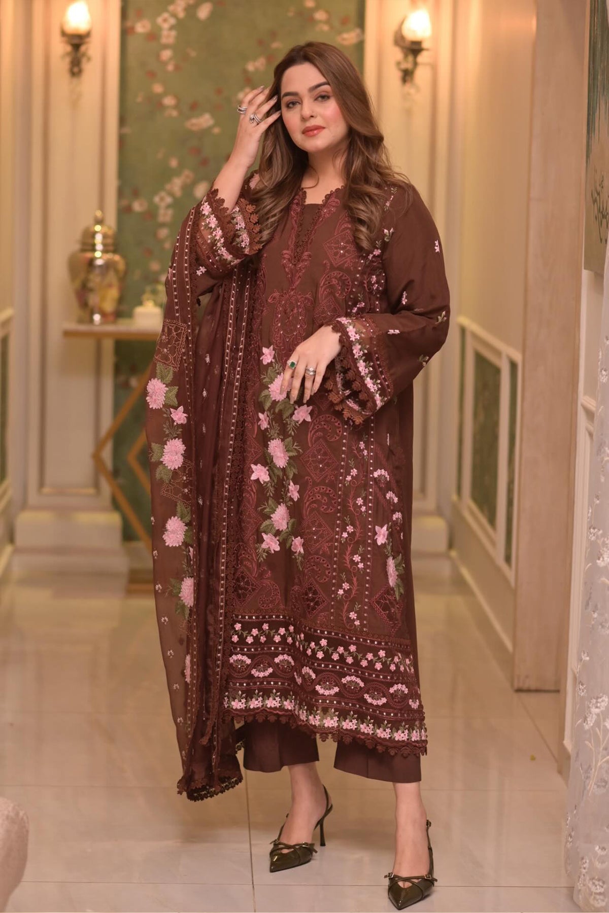 Lawn Unstitched 3Pc  Embroidered Collection with Chiffon Dupatta-704