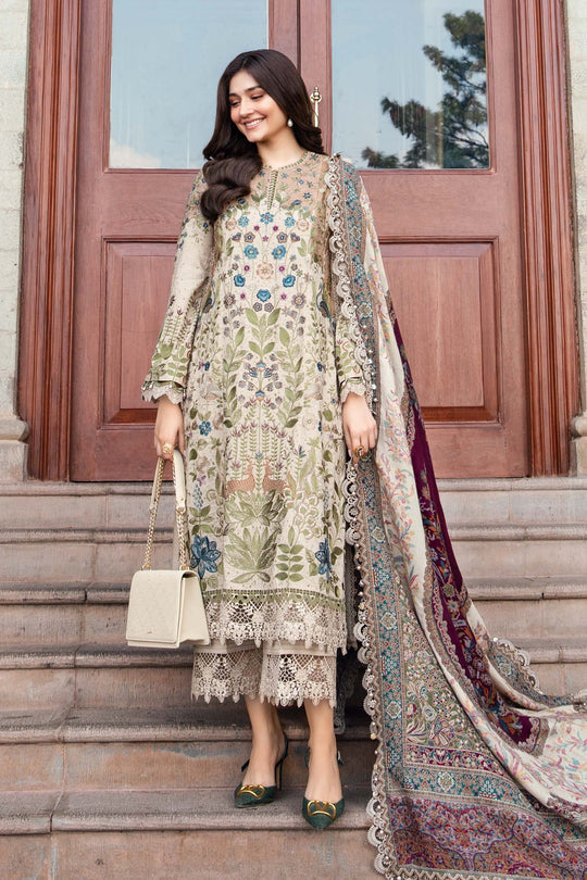 Dhanak-3PC Unstitch Embroidered Shirt with Digital Printed Wool Shawl -669
