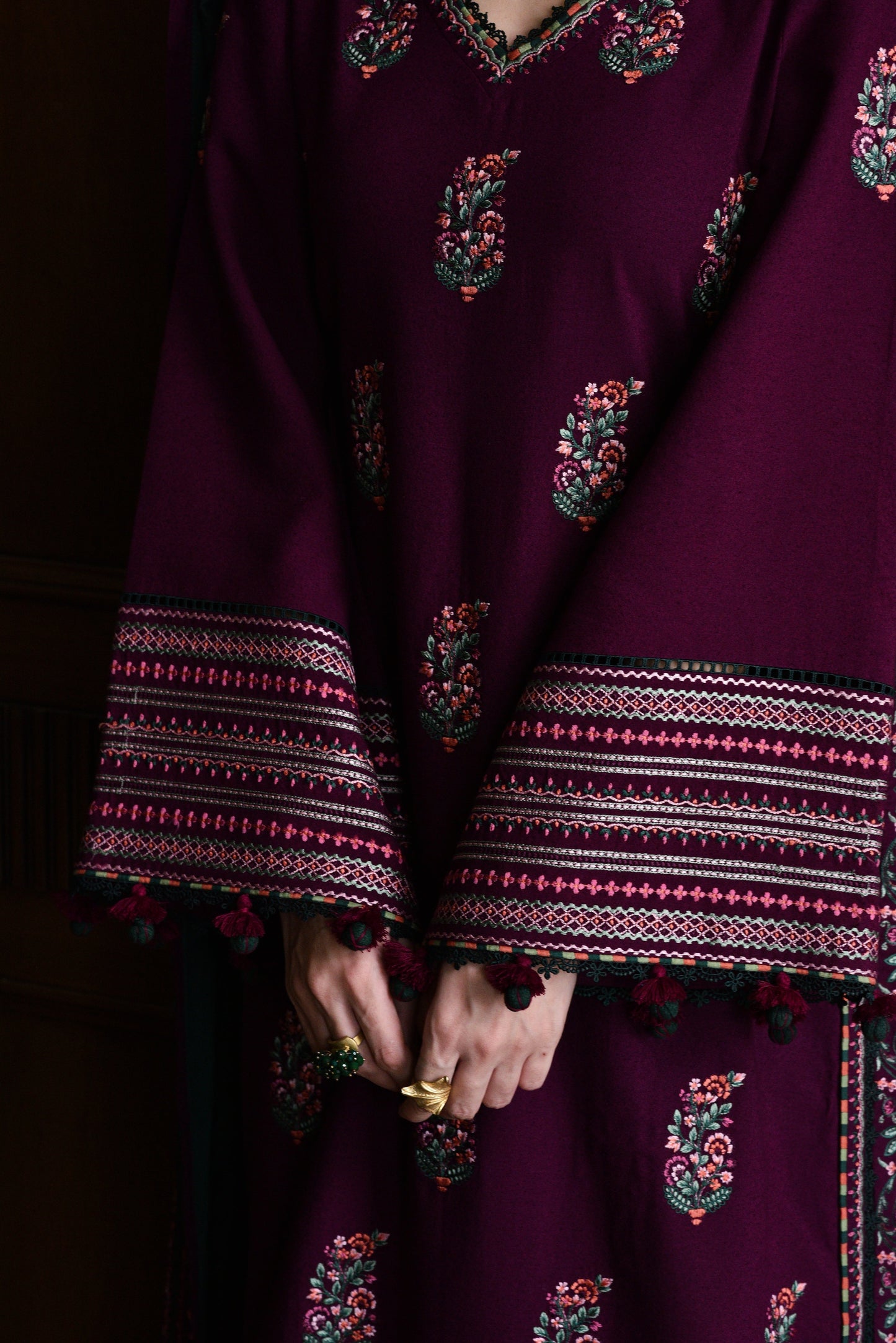 3PC UNSTITCH DHANAK EMBROIDERED SHIRT WITH DHANAK EMBROIDERED SHAWL AND TROUSER- 678