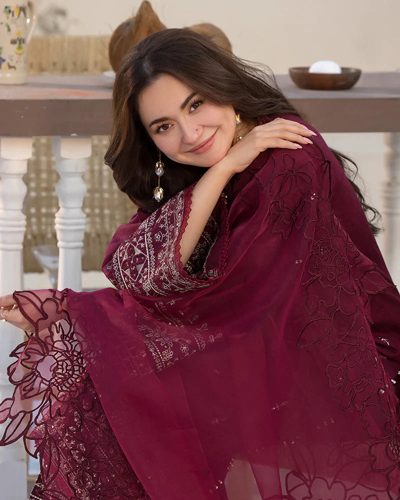Lawn-3PC Embroidered Shirt with Organza Embroidered Dupatta- 1351