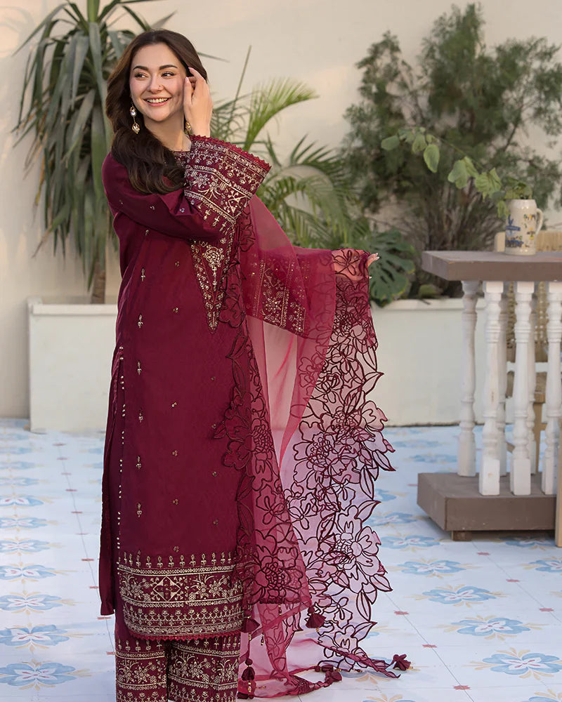 Lawn-3PC Embroidered Shirt with Organza Embroidered Dupatta- 1351