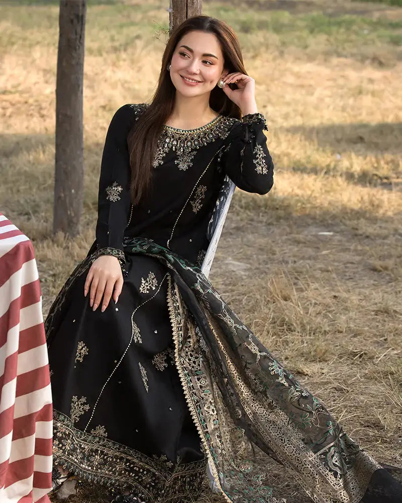 Dhanak -3PC Unstitch Embroidered Shirt with Digital Printed Silk Dupatta-109