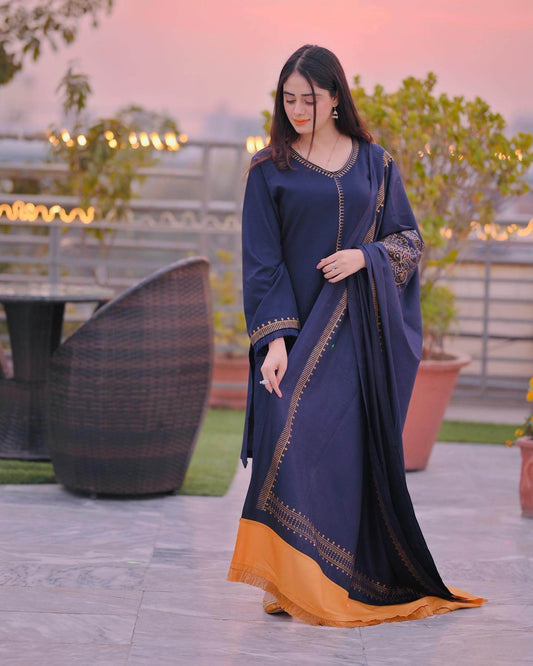 3 Piece Dhanak Shirt with Printed wool shawl BR-1145