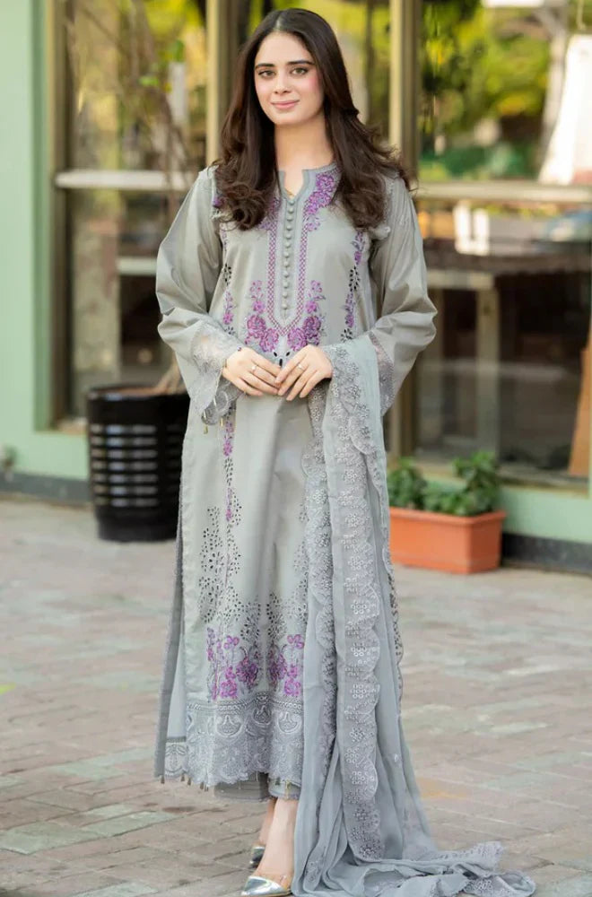 3 Piece - Unstitched Fully Embroidered Lawn Fabric 714