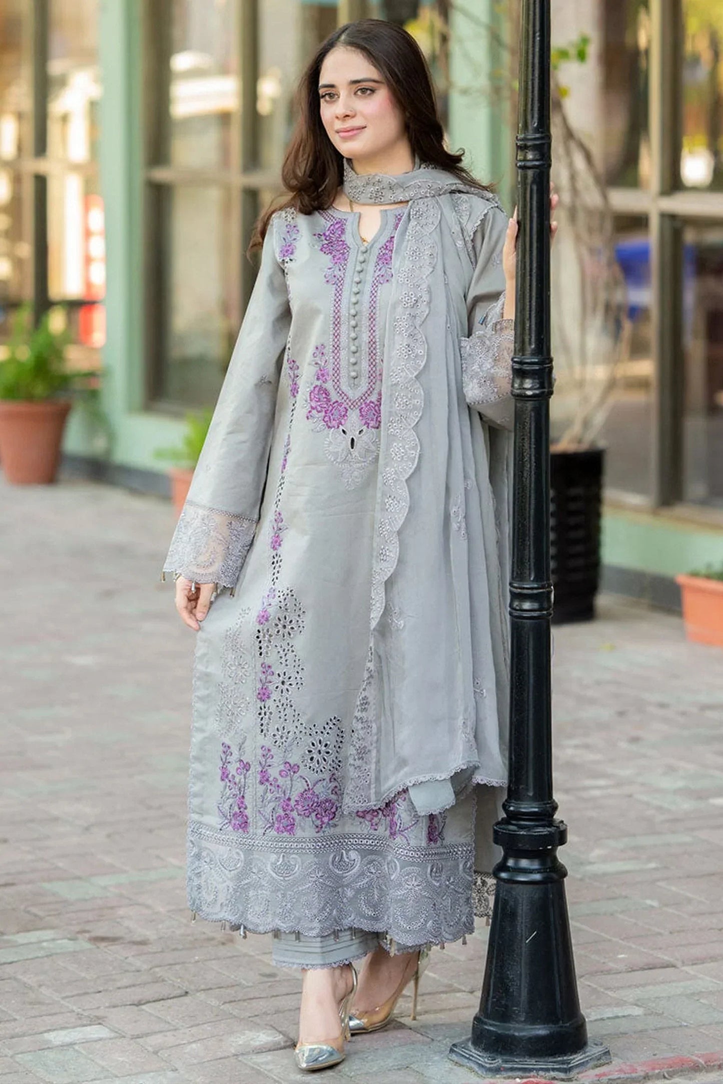 3 Piece - Unstitched Fully Embroidered Lawn Fabric 714