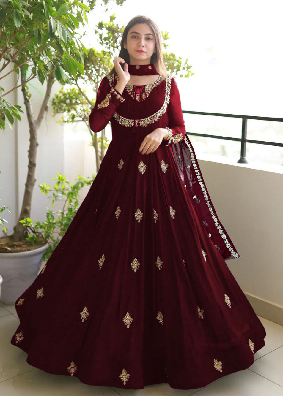 Neck, Sleeves, Front Embroidered Maxi With Emb Dupatta 3pc